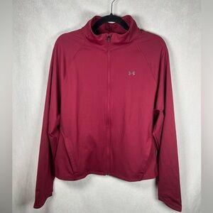 Under Armour RUSH Full Length Zip Up Light Sports Jacket - Large in Maroon/White
